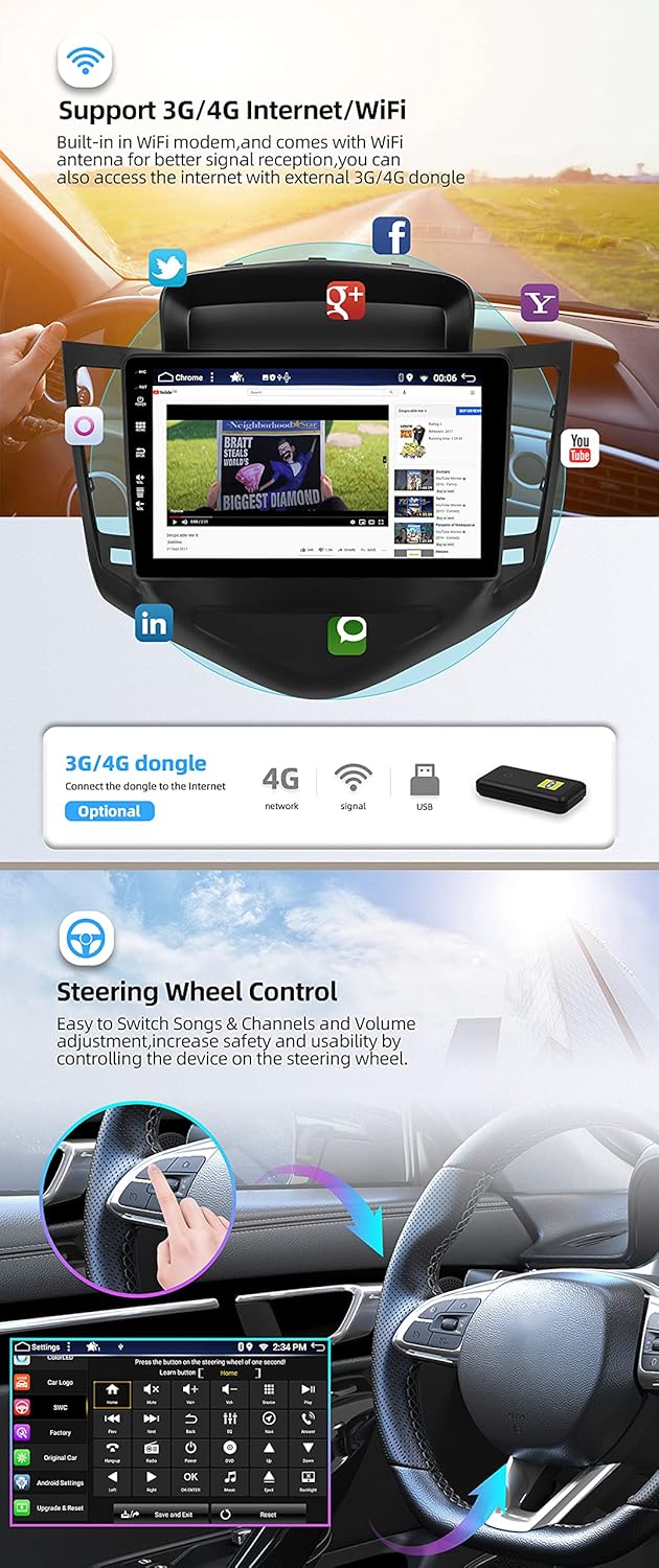 PX6 Android 12 IPS Autoradio Passt für Chevrolet Cruze (2009-2014) - 4G+64G - Rückfahrkamera KOSTENL