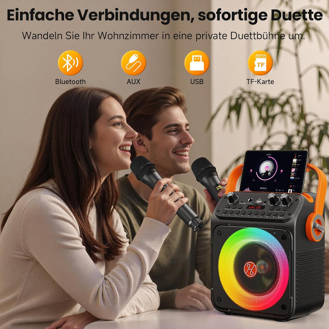Karaoke Maschine Karaoke Anlage mit 2 Mikrofonen für Erwachsene &amp; Kinder Bluetooth Lautsprecher mit
