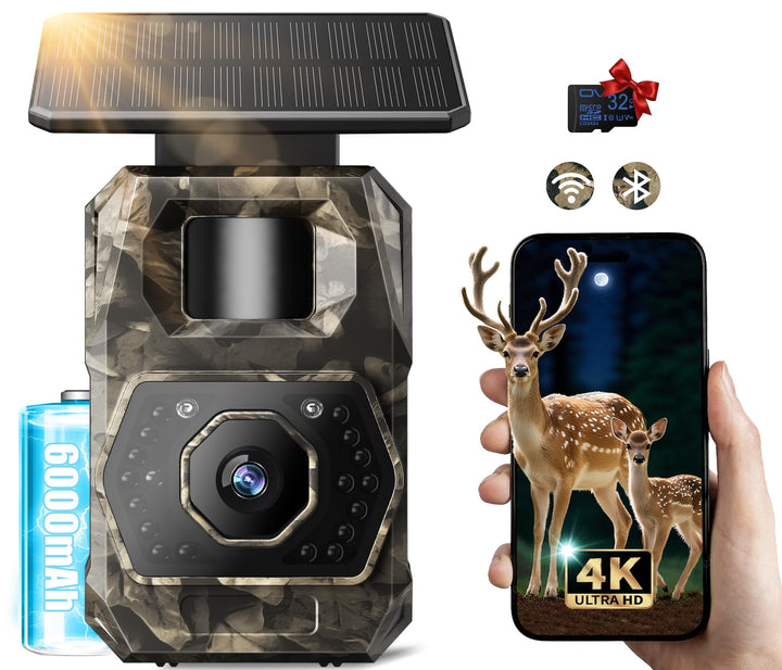 MAXDONE Wildkamera mit Handyübertragung App - Wildtierkamera 4K 64MP WLAN Solar Wildkamera mit 6000m