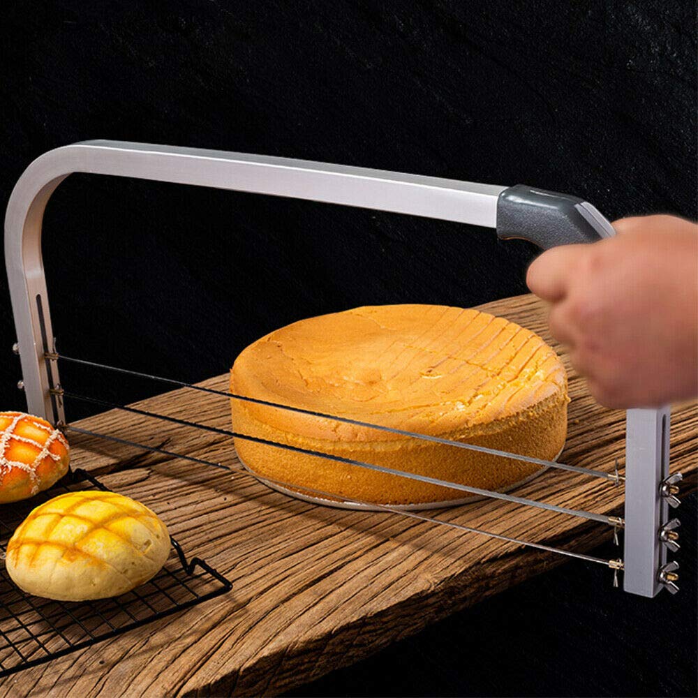 Tortenschneider Edelstahl, 3 Drähte Kuchenschneider Tortenbodenschneider Tortensäge Höhenverstellbar