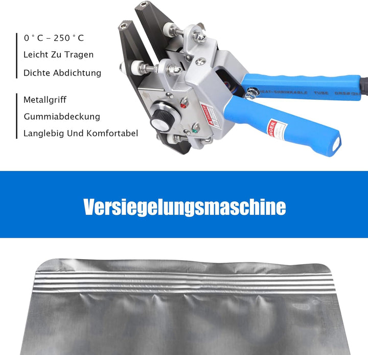 Folienschweissgerät Heisssiegelgerät 200mm Siegelbreite 30-250°C Temperaturregelung Handheld Heisssi