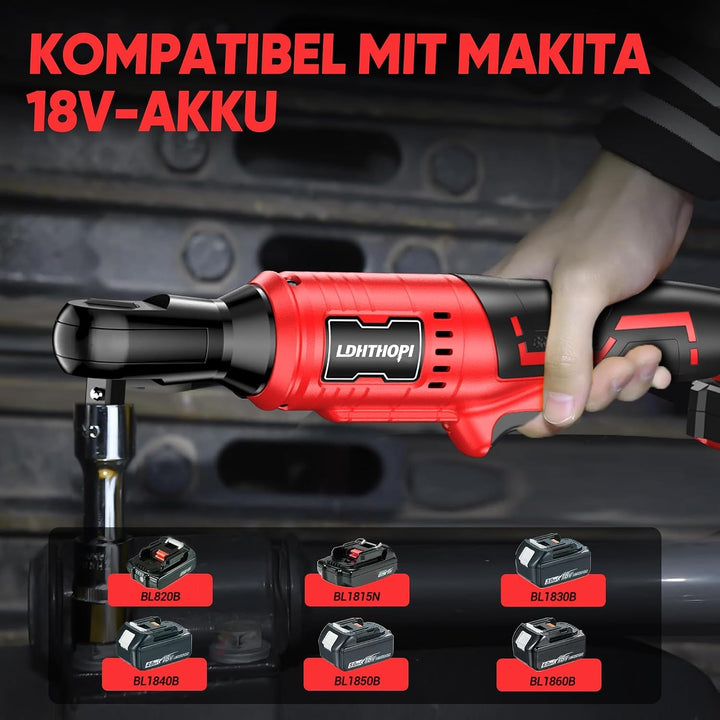 LDHTHOPI 3/8" Akku Ratsche 18V für Makita,MAX 100 Nm(75FT-LBS) Elektrische Ratsche mit LED-Licht,Rec