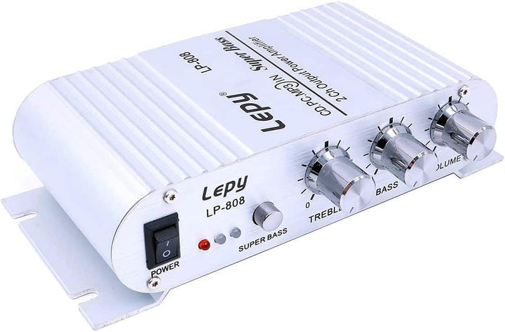 LP-808 Tragbarer 12-V-MiNi-HiFi-Verstärker mit 3-A-Netzteil für Autotelefon zu Hause - Silber