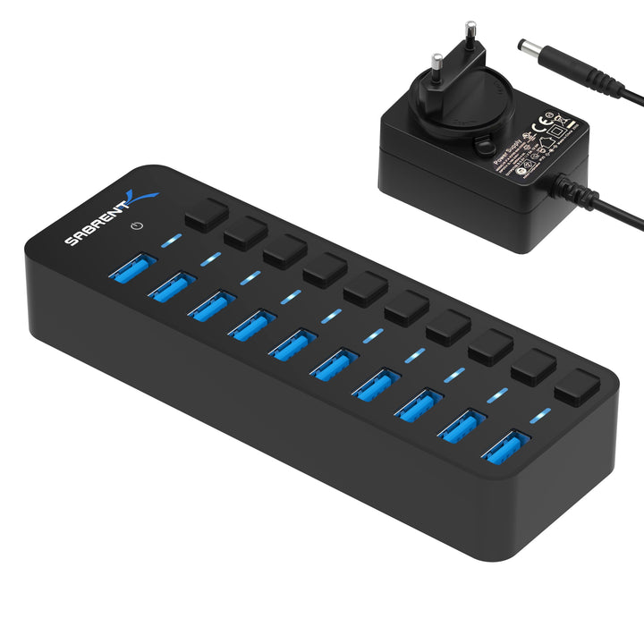 Sabrent USB Hub aktiv 3.0 mit netzteil 60W 10port, USB Adapter mehrfach Verlängerung, USB Verteiler,
