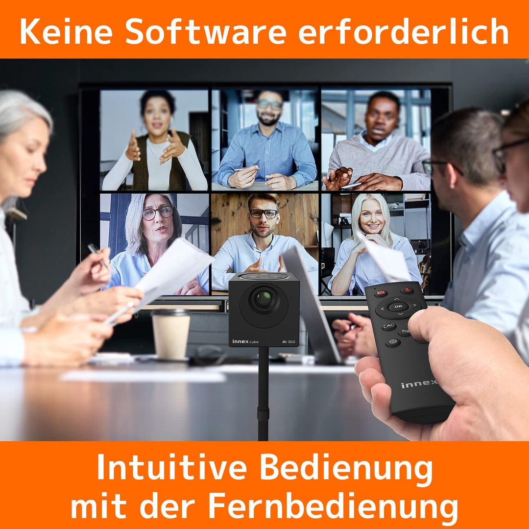 Innex Cube 4K 360-Grad-Videokonferenzkamera mit Mehreren KI-Modi, Zwei omnidirektionalen Mikrofonen,