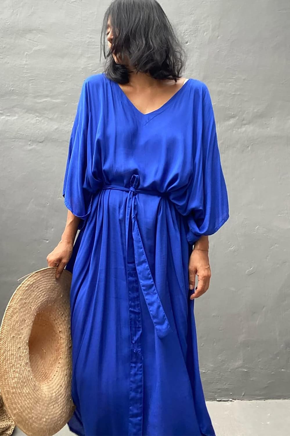 LikeJump Schnelltrocknend Boho Kaftan Beach Maxikleid für Damen Sommer Bikini Cover Ups Übergrösse S