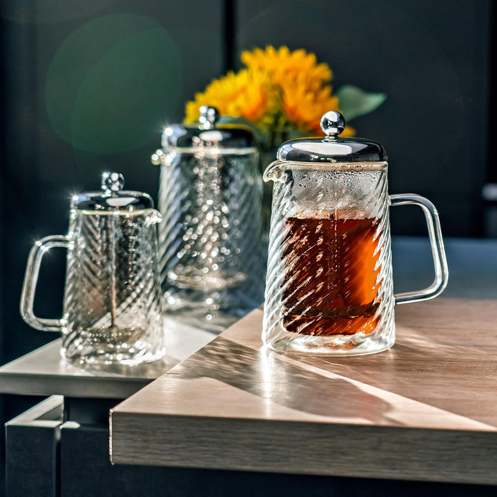 Café Olé Rotolo 8 Tassen Cafetière, 1 Liter, doppelwandig isoliert, Glas und Edelstahl, Klar, 8 Tass