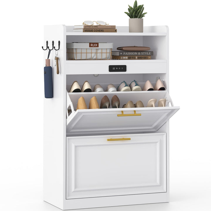 Brinlawb Schuhschrank mit Integrierter Geruchsentferner, Weiss Schuhkipper mit 2 Klappen, Schuhkommo