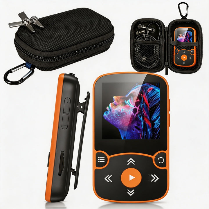 AGPTEK MP3 Player &amp; Schutzhülle Bluetooth 5.3 Sport 64GB mit 1,5 Zoll TFT Farbbildschirm, Mini Musik