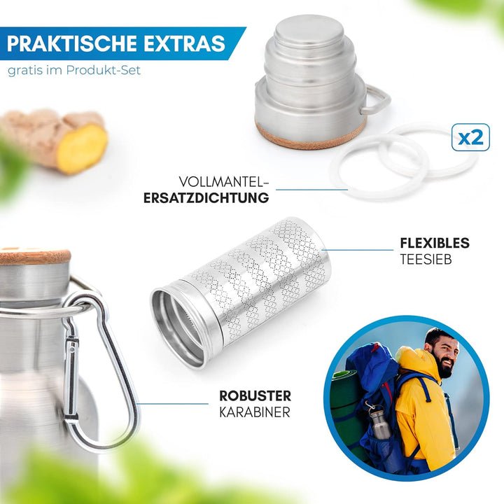 NORDMUT® Thermosflasche 750ml mit Teesieb - Zuverlässige Isolierleistung - Edelstahl Trinkflasche au