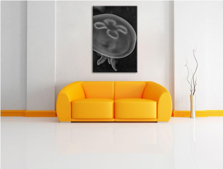 Pixxprint Leuchtend Blaue Qualle/Format: 100x70cm / Leinwandbild fertig bespannt Wandbild Kunstdruck