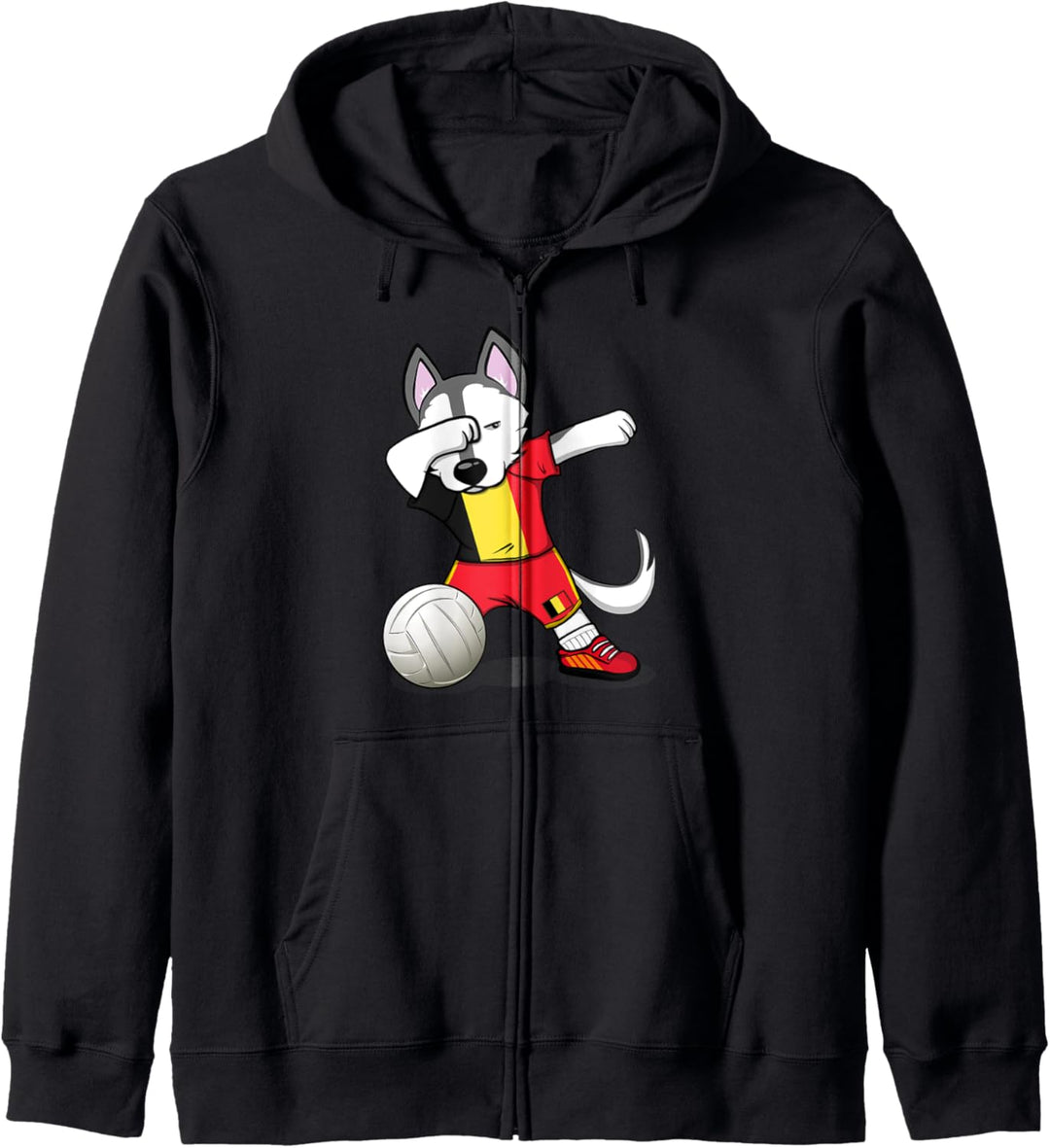 Dabbing Husky Hund Belgien Volleyball - Belgische Flagge Kapuzenjacke