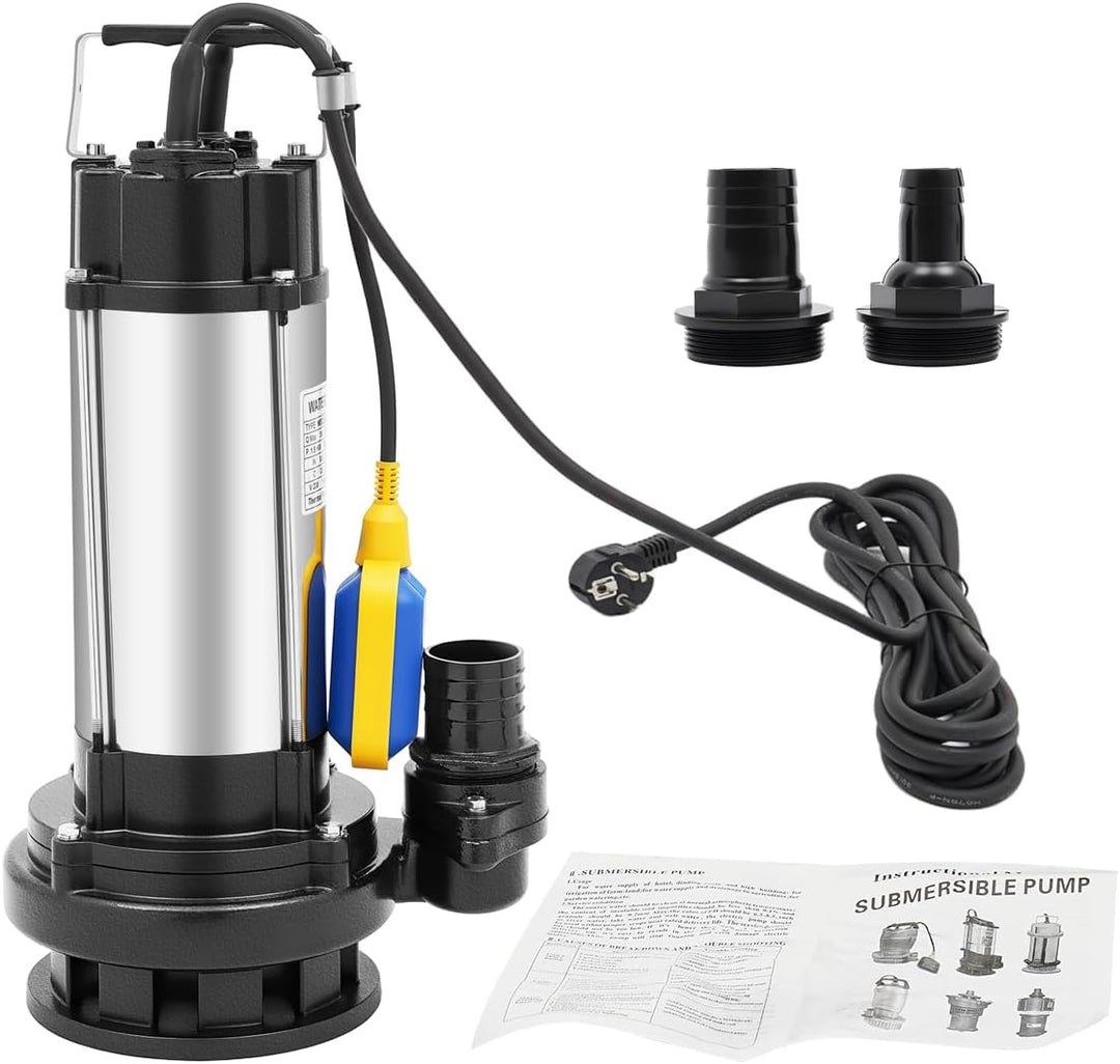 Schmutzwasserpumpe mit Schwimmerschalter &amp; automatischer Ein-/Abschaltung, 1500W Edelstahl-Tauchpump