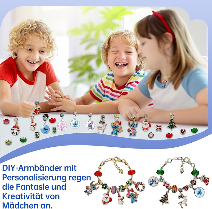 Adventskalender 2025 Schmuck Charms für Mädchen, Mini DIY Bastelset mit Cartoon Armbänder Halsketten