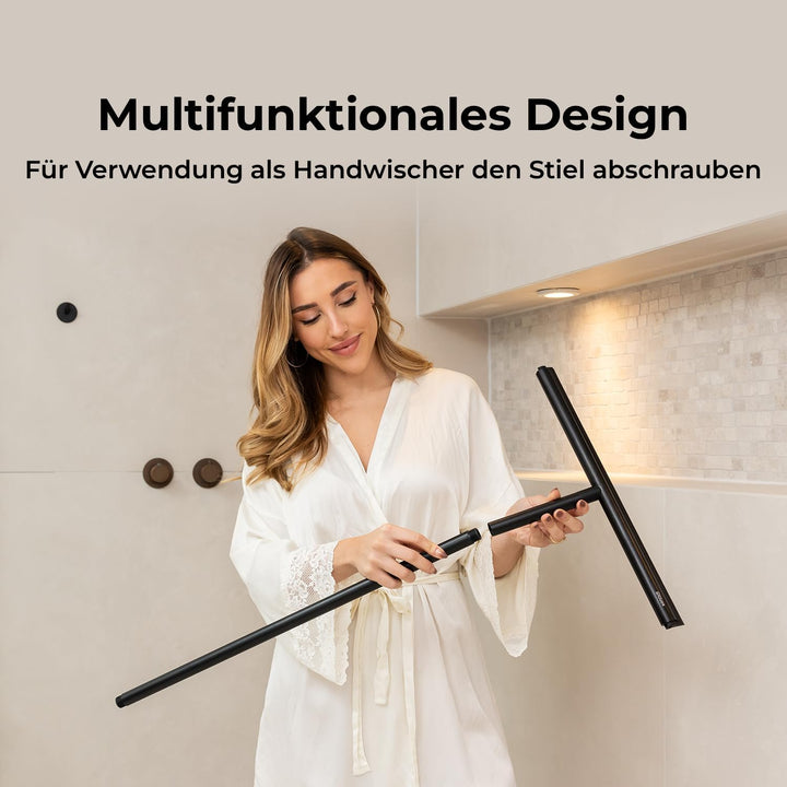 Sanova Luxus Silikon Abzieher Boden &amp; Duschabzieher Schwarz - 136 x 40 cm - Fliesen &amp; Duschwand Abzi