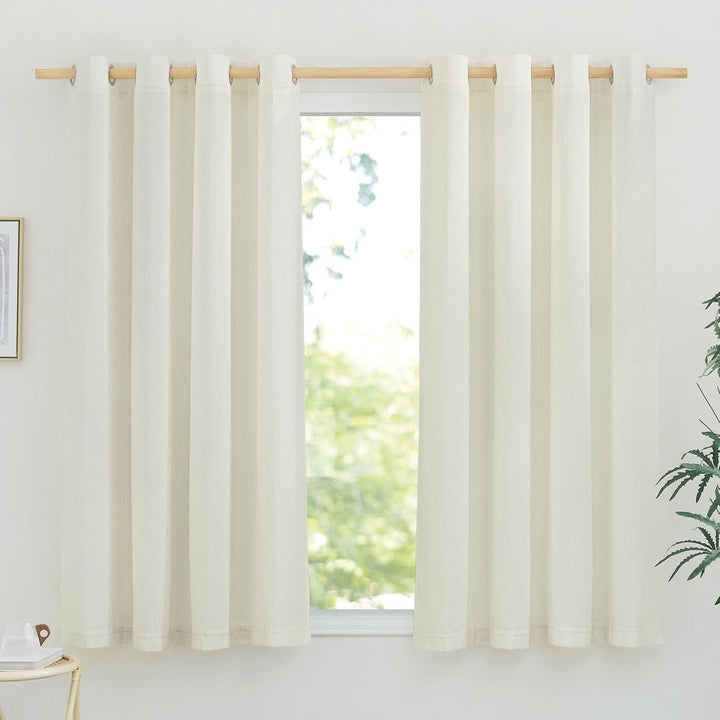 PONY DANCE Wohnzimmer Gardinen Kurz Leinenvorhänge Ösenschal 2er Set H 137 x B 140 cm Leinenoptik Ga