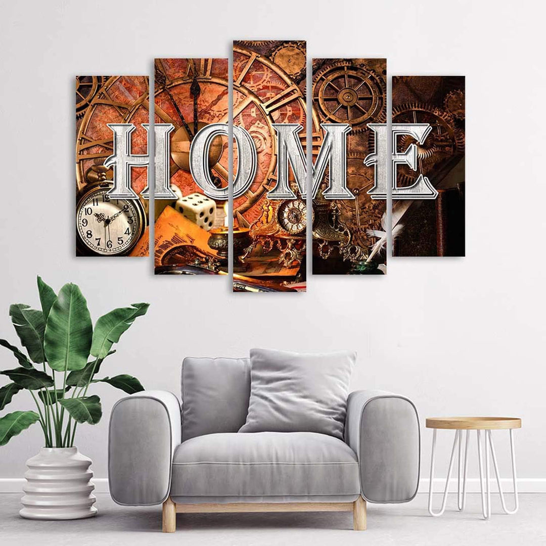 Feeby Leinwandbild Home 100x70 cm 5 TLG Bild Kunstdruck Wohnzimmer Wohnung Braun 100L x 70B cm M_158