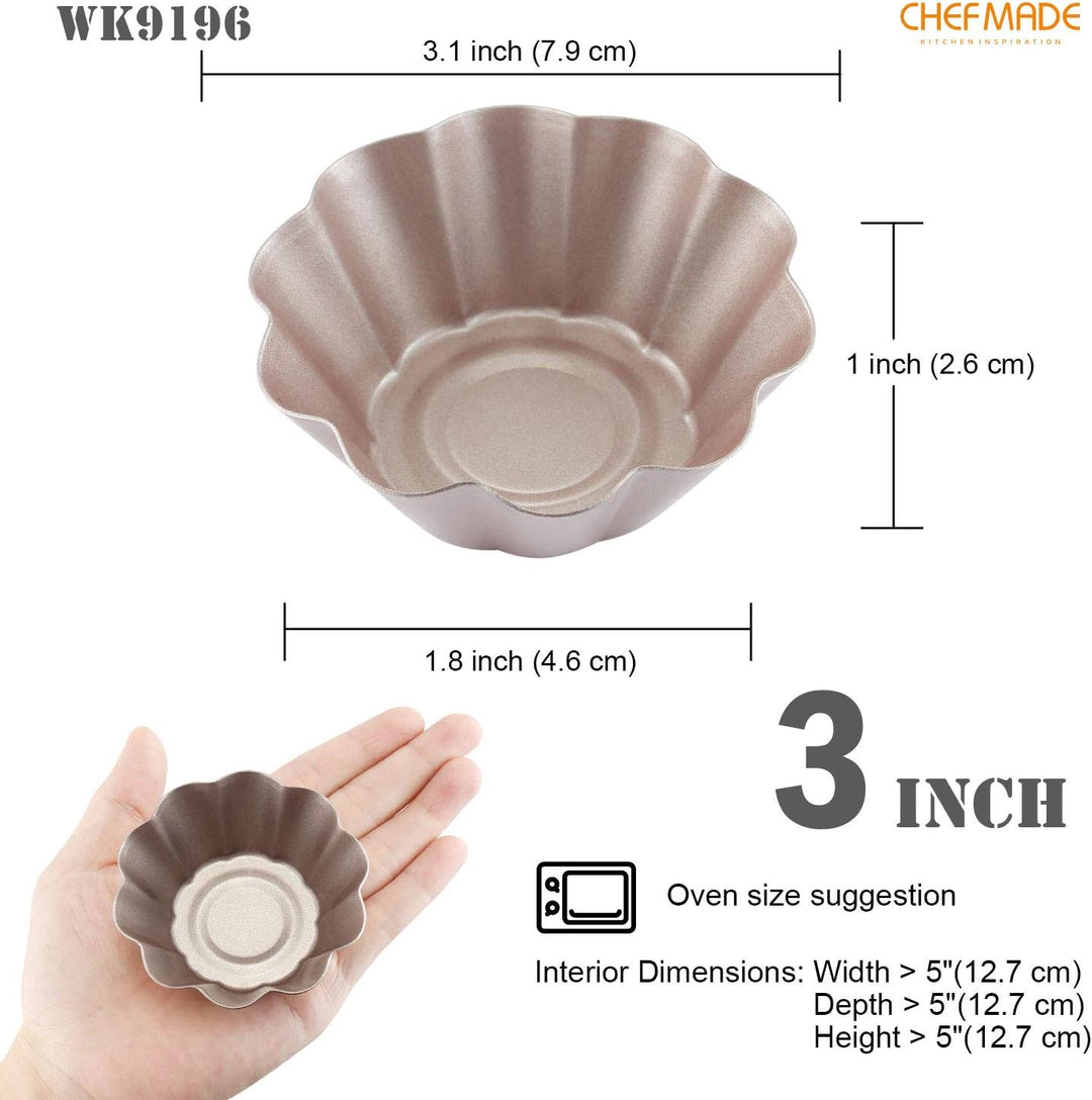 CHEFMADE Mini Pudding Pan Set, 3-zoll 4Pcs Nicht-Stick Blume-förmigen Pie Brot und Kuchen Pan Backfo