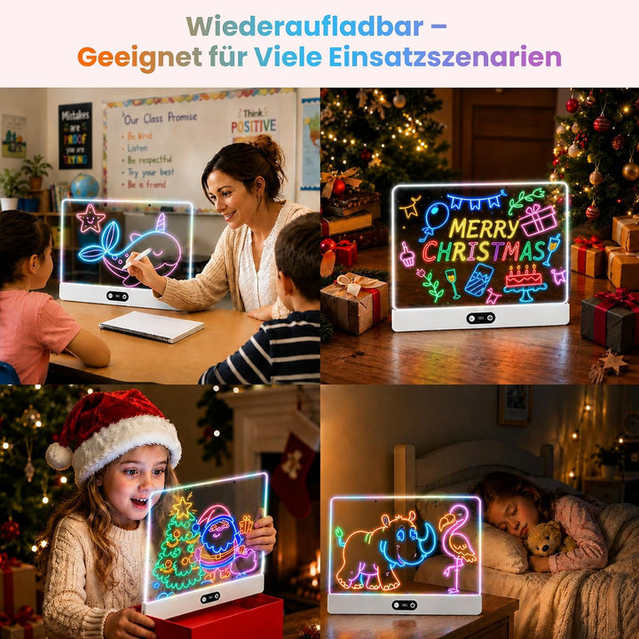 sylvwin LED Zeichenbrett Kinder – Neon Leuchtboard 35×26cm, 8 Farben &amp; 3 Lichtmodi, LED Maltafel Wie