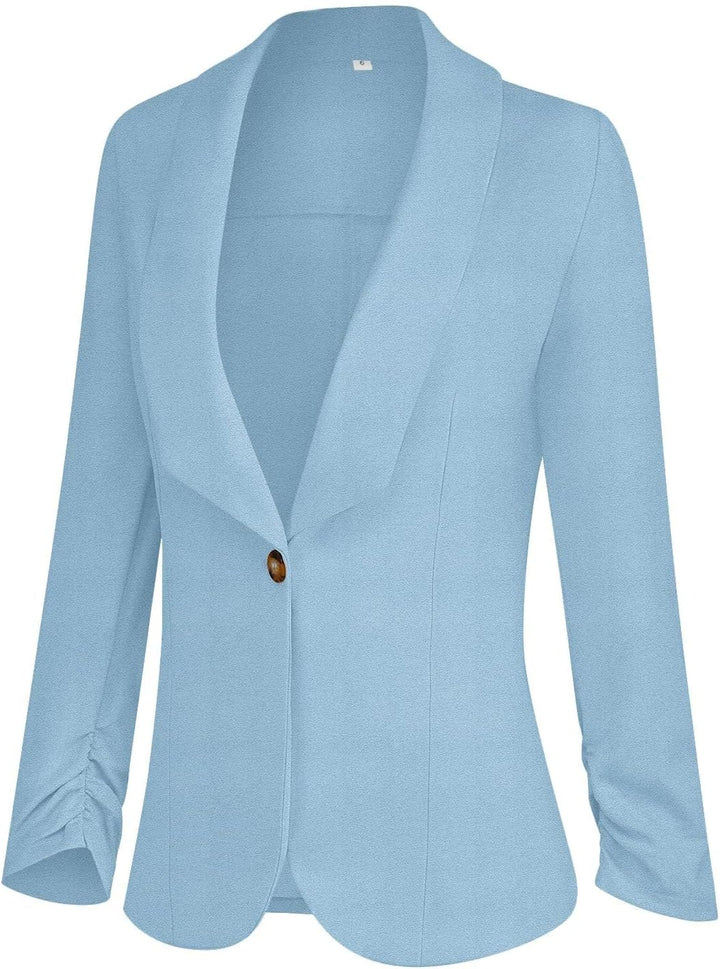PrinStory Blazer Für Damen 3/4 Geraffte Ärmel Blazer Geschäft Büro Blazer Anzug Sportlich Jack Trenc