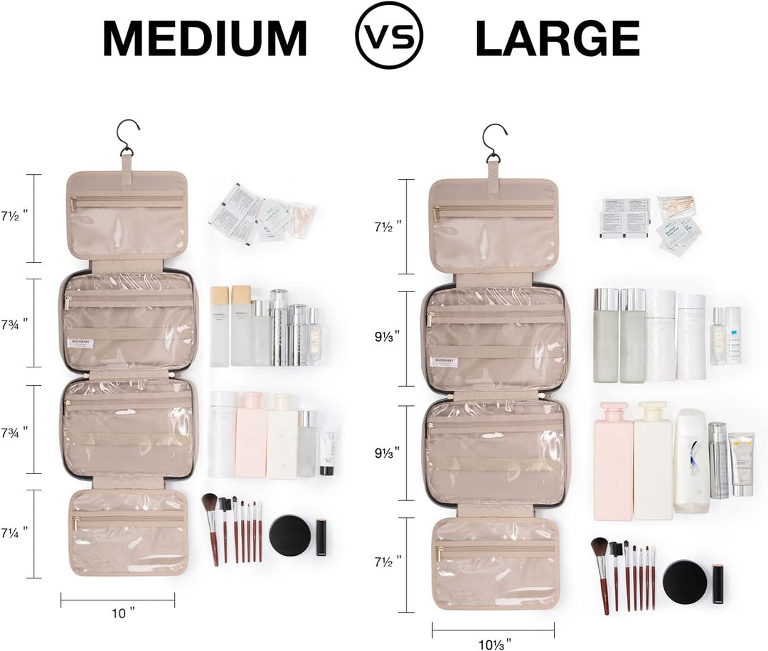 BAGSMART kulturtasche Damen, Kulturbeutel zum Aufhängen, wasserdicht(M) Beiges Blumenmuster M, Beige