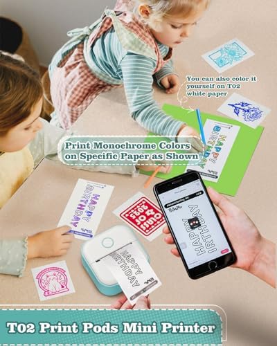 Memoking Grün T02 Mini Drucker Mini Thermodrucker Aufkleberdrucker