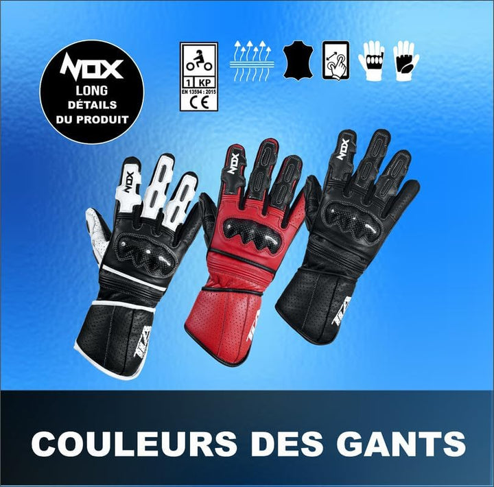 TLA NOX Leder-Motorradhandschuhe mit CE-geprüftem Knöchelschutz, Grössen bis 4XL für Männer und Frau