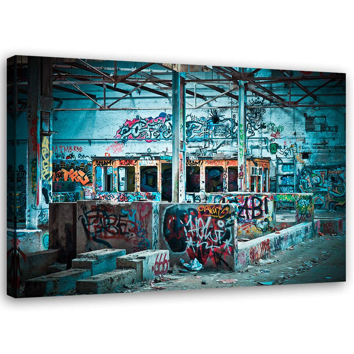 Feeby Bild auf Leinwand Graffiti Kunstdruck modern Street Art Blau 80x60 cm M14502 80x60 cm, M14502