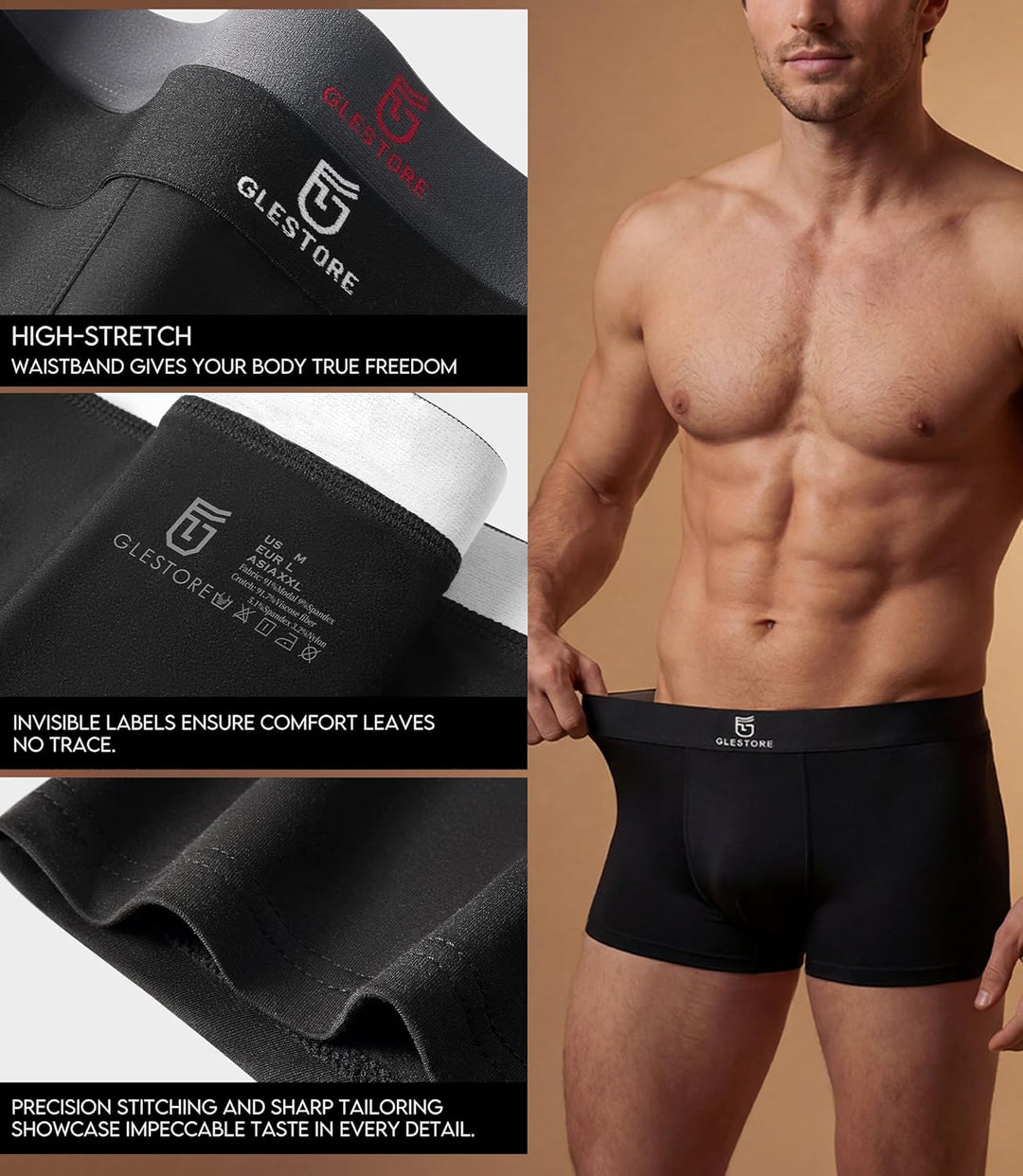 GLESTORE Boxershorts Herren Unterhosen Männer 5er Pack Modal Underpants L 5dunkelgrau, L 5dunkelgrau