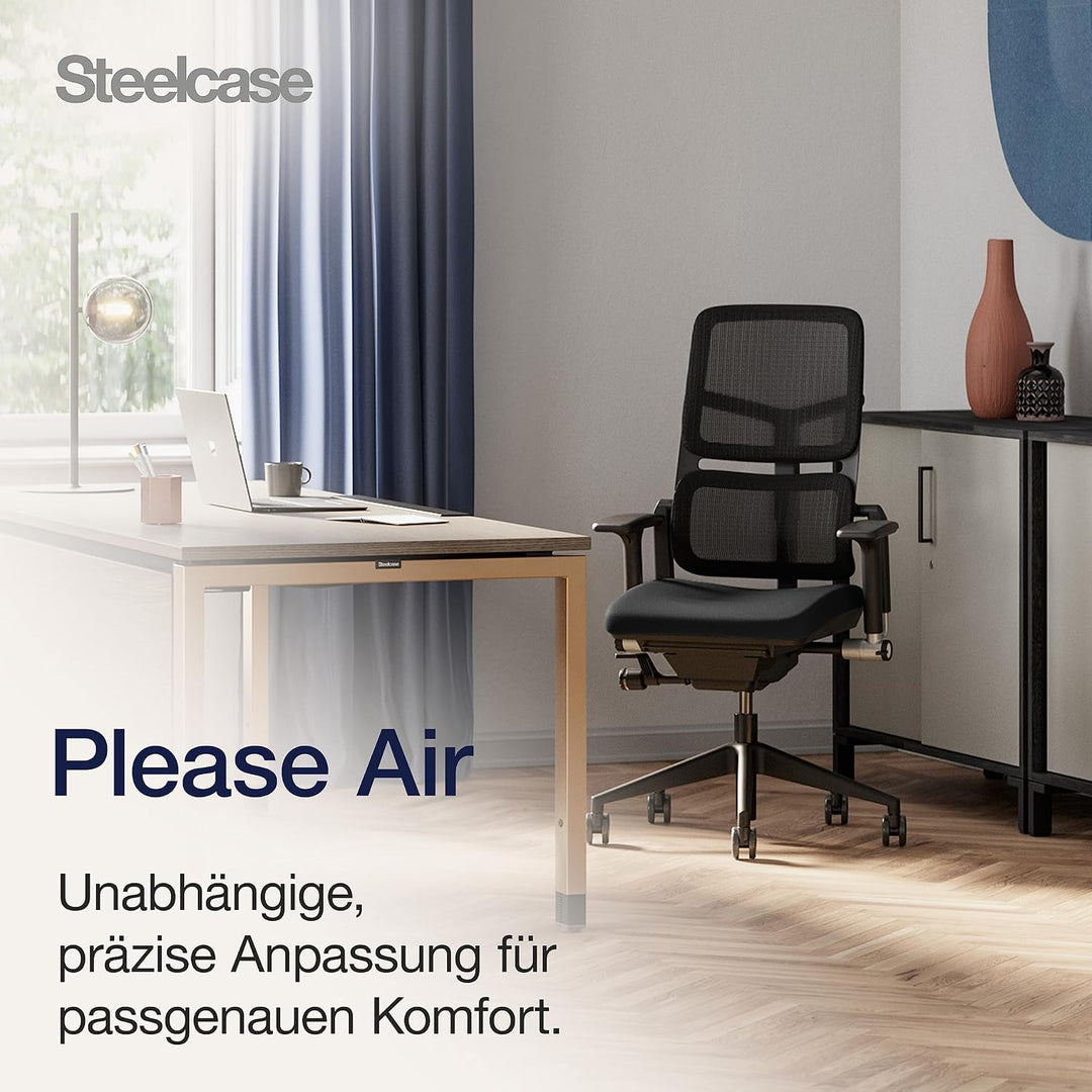 Steelcase Ergonomischer Bürostuhl: Please Air, 3D-Armlehnen, Onyx/Schwartz Onyx/Schwarz, Onyx/Schwar