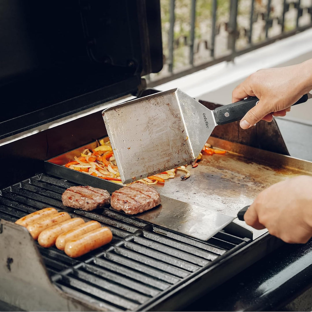 onlyfire Grillspachtel Set, Plancha Spachtel Edelstahl mit Aufhängeloch und Rutschfeste &amp; Hitzebestä