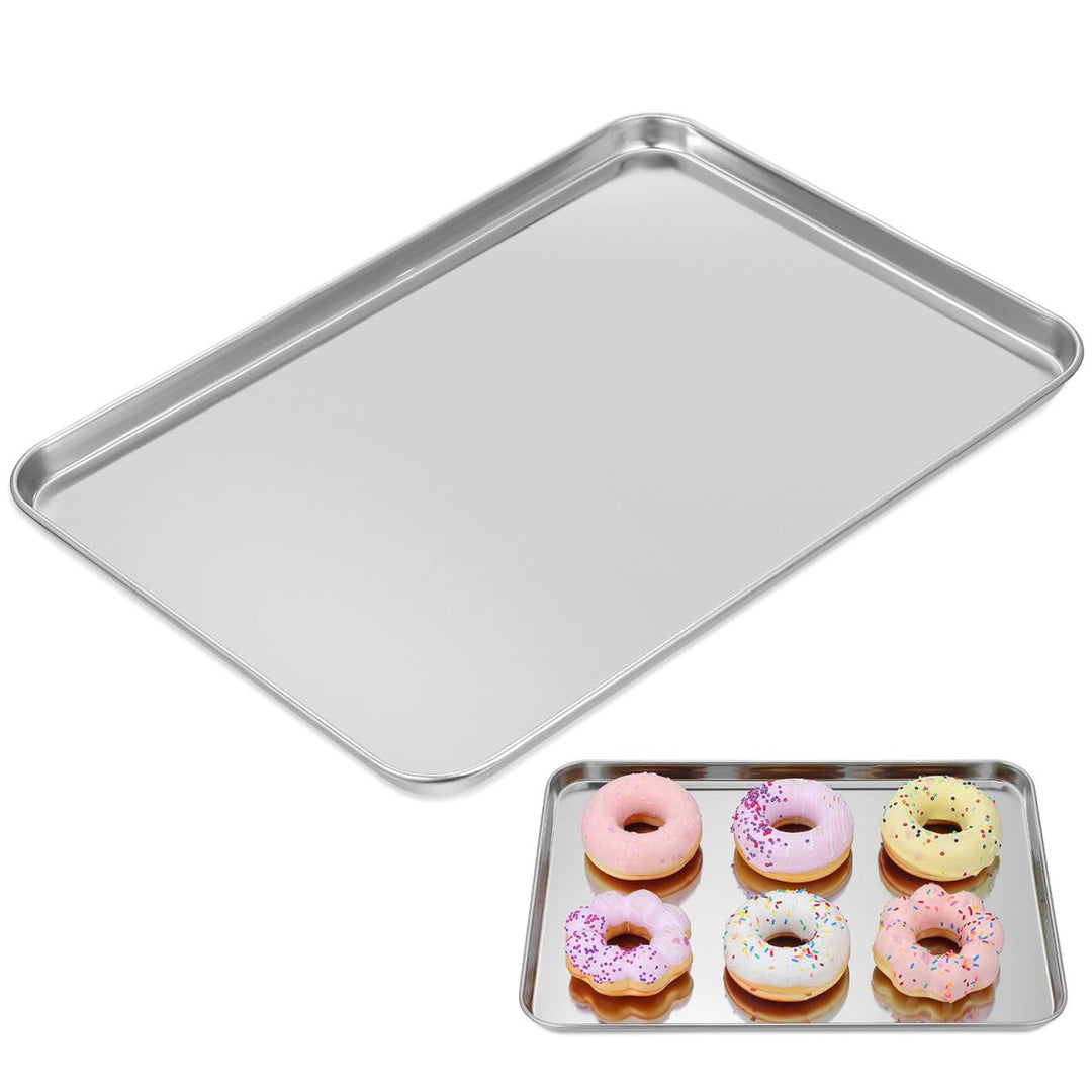 jojofuny Edelstahl Tablett Rechteckig 35x25 cm Servierplatte Rostfrei für Gastronomie &amp; Haushalt, Fl