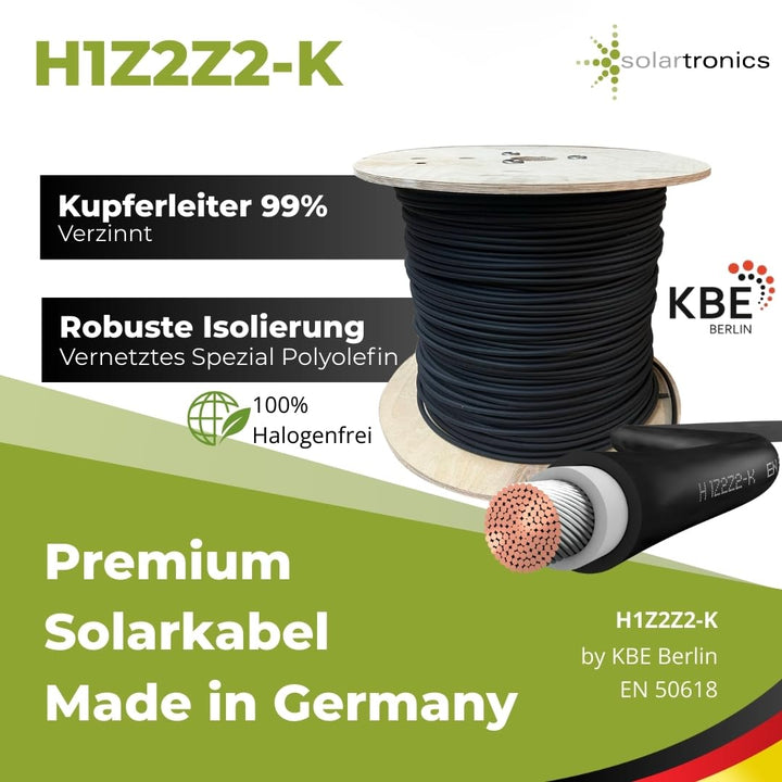 SOLARTRONICS Meterware Solarkabel 10mm² 40m Flexibel, Robust, Schwarz Schwarz 40m, Schwarz 40m