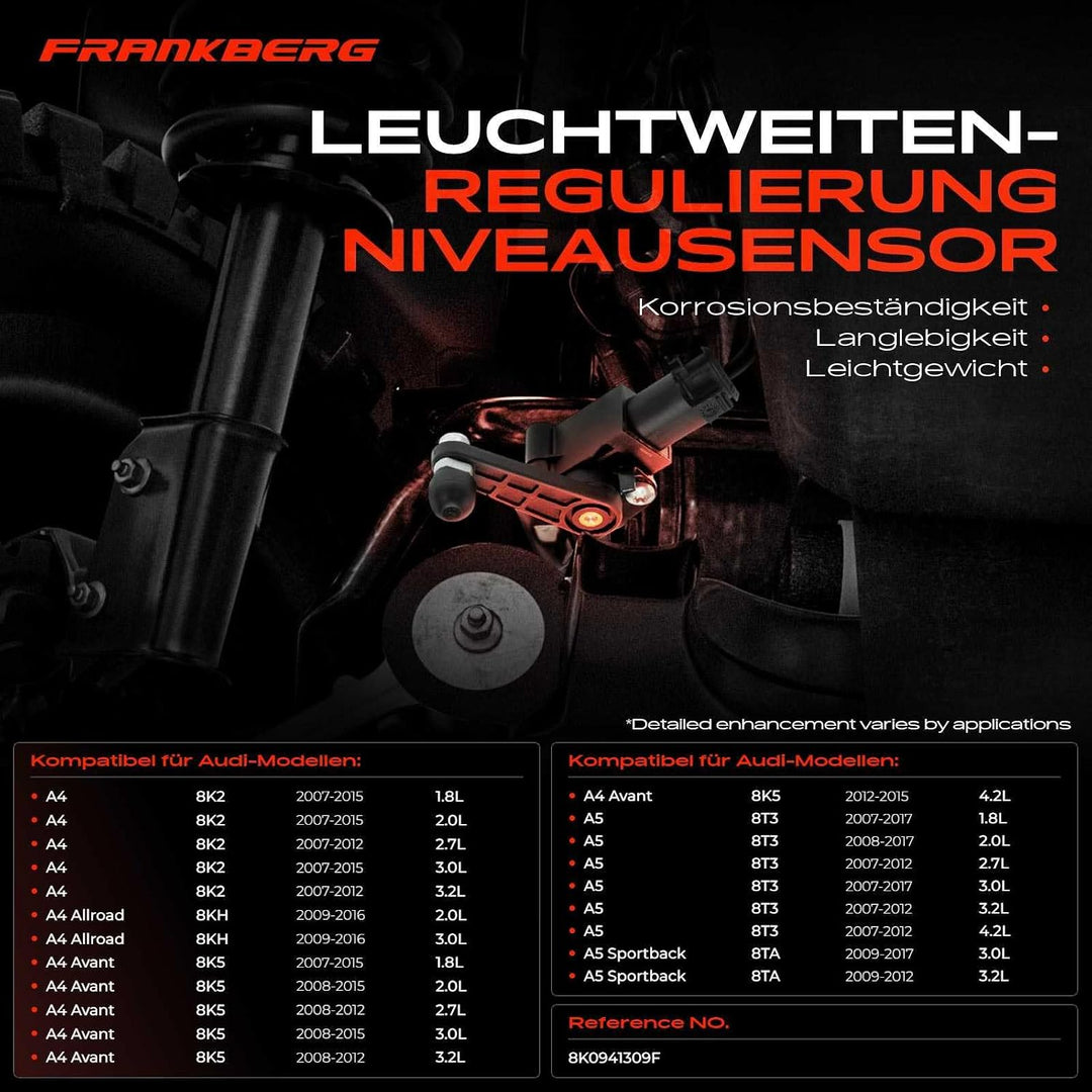 Frankberg Niveausensor Höhensensor mit Gestänge Hinten Links Kompatibel mit A4 8K2 B8 Allroad 8KH B8