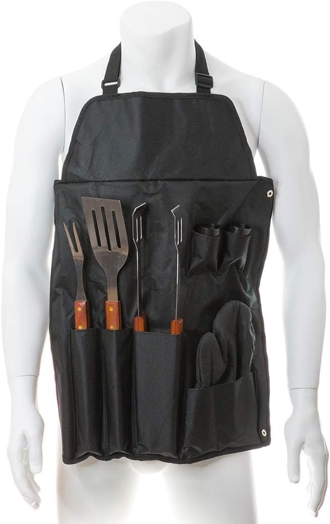 Profi Grillset mit Schürze und 7 Grillutensilien aus Edelstahl Barbecue Set mit Handschuh Pfannenwen