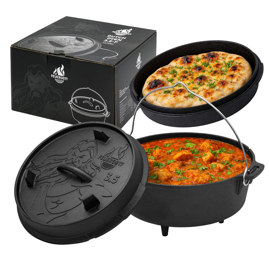 Dutch Oven 3,5L mit Füssen – Gusseiserner Topf für Outdoor Küche, Glut, Feuerstelle, BBQ – Schmortop