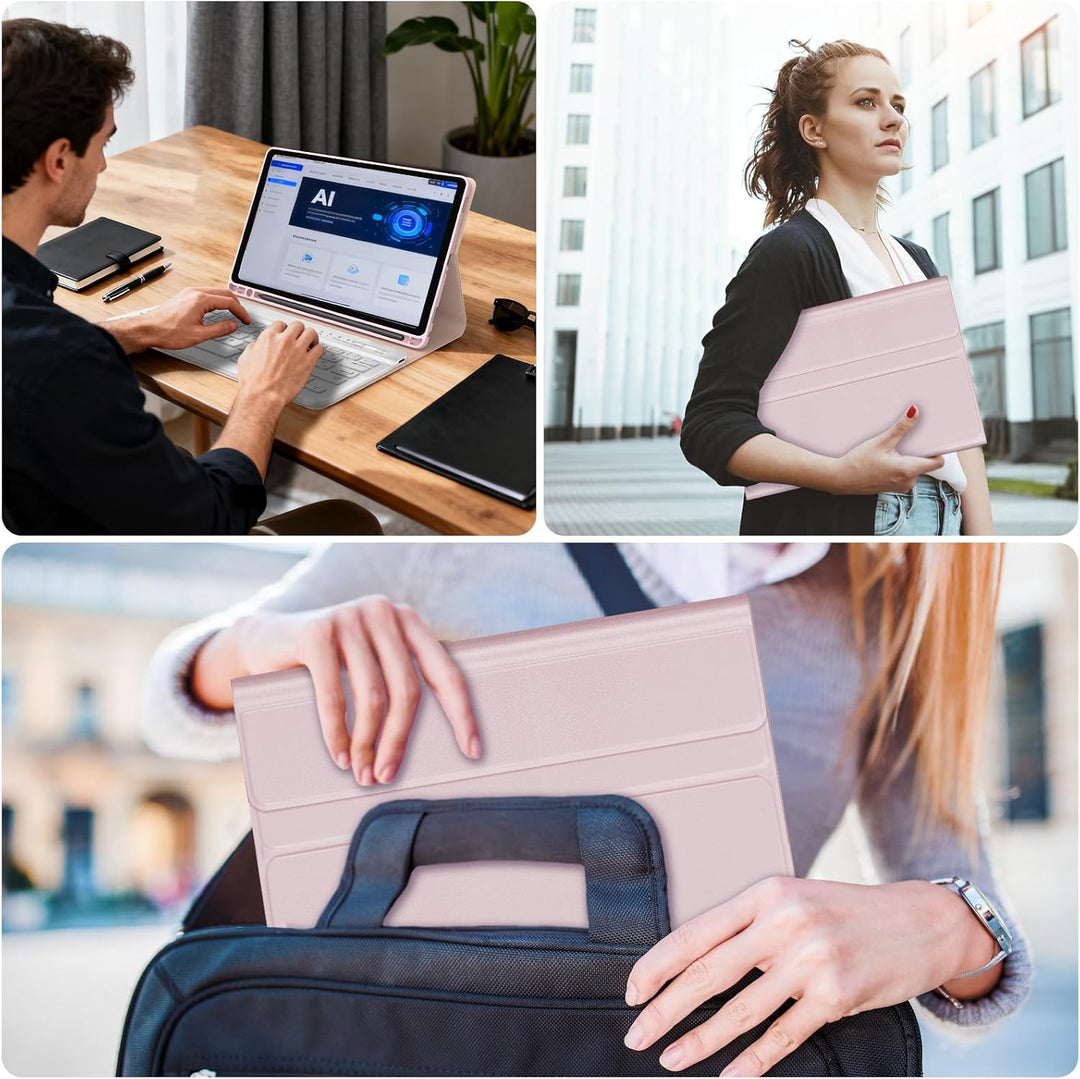 Hülle mit Tastatur für Samsung Galaxy Tab A11/ A9 8,7 Zoll (2025/2023) Rosa Rosa, Rosa Rosa