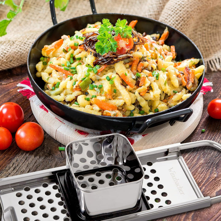 Winzbacher Edelstahl Spätzlehobel mit Teigschlitten [Topf Ø von 16-30cm] Spülmaschinenfest | Rostfre