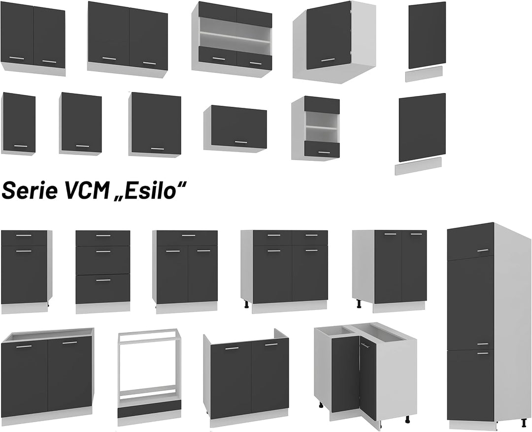 VCM Küchenschrank Breite 80 cm Holztür Hängeschrank Küche Küchenmöbel Esilo Weiss/Anthrazit Weiss /