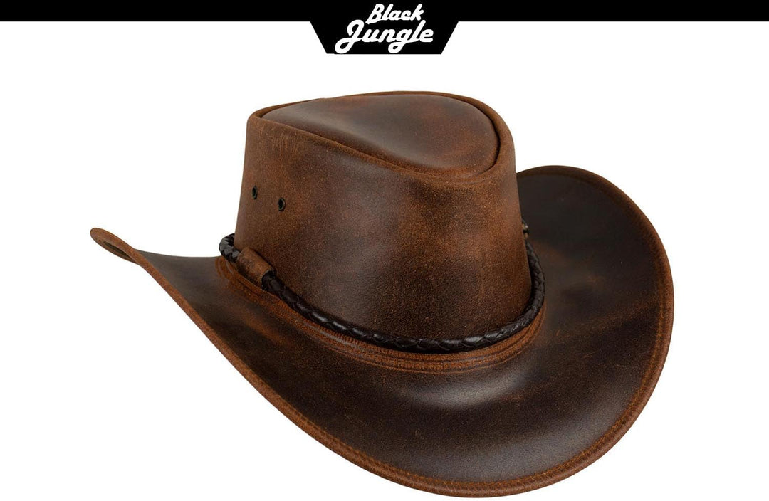 Black Jungle Kimbolton Lederhut aus Echtleder, Westernhut, Australienhut, Cowboyhut, Unisex, Braun/S