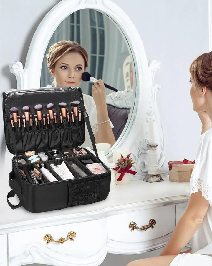 Make-up Rucksack, Profi Reise Make-up-Koffer Set für Frauen – XL Kosmetik-Organisierer mit Pinselauf