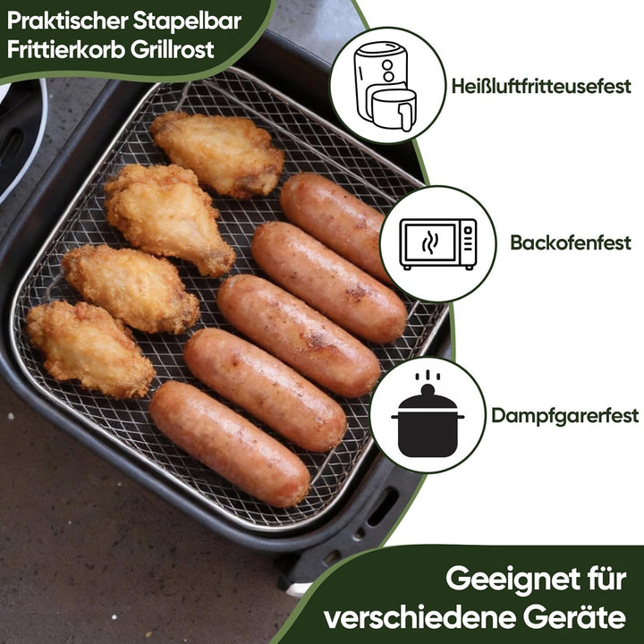 Homikit Heissluftfritteuse Zubehör, 3 Lagiges Stapelbar Edelstahl Grillrost Airfryer Zubehör mit 8 S