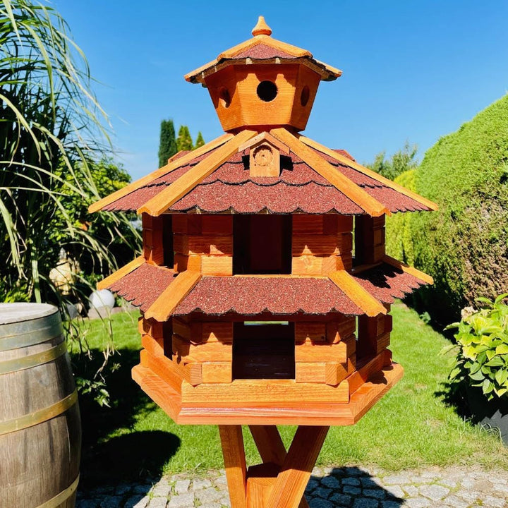 DARLUX Vogelvilla wetterfest von L bis XXL Futterhaus Vogelhaus mit oder ohne Ständer in Braun mit R