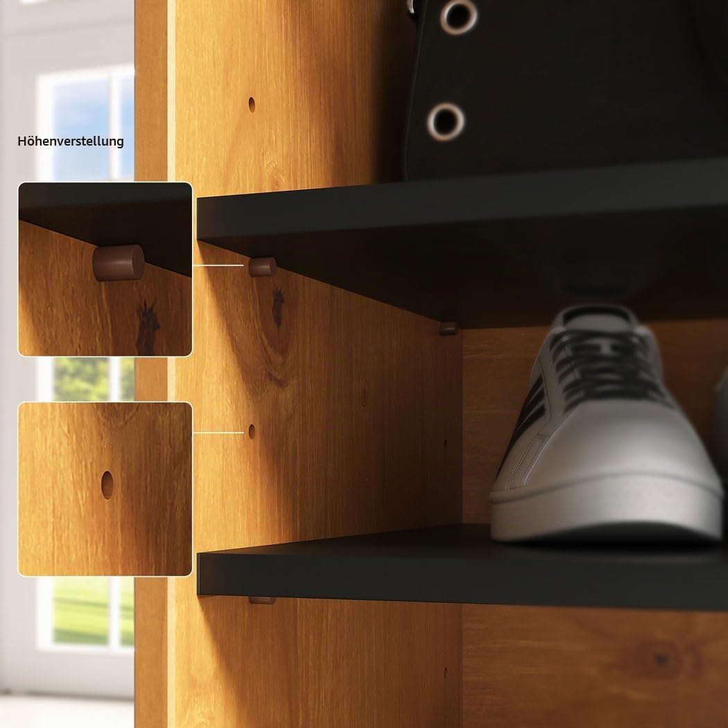IDIMEX Schuhschrank Juan aus massivem Kieferholz, Eiche Finish - schmal und platzsparend, ideal für