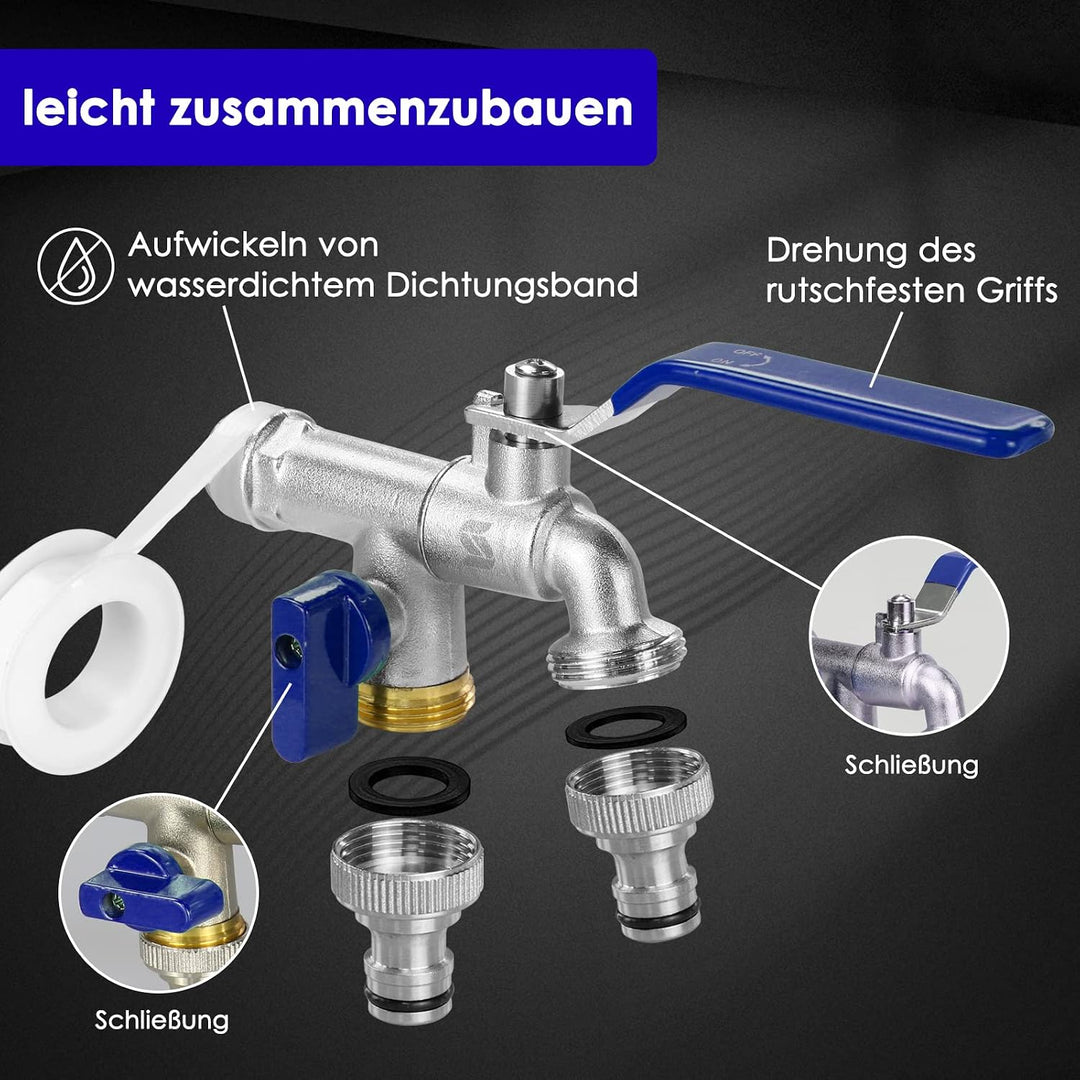 SPGOOD Garten Wasserhahn,Doppel Auslaufhahn 3/4 Zoll,aus Messing Rost-und Frostsicher,mit 2X 3/4 Zol