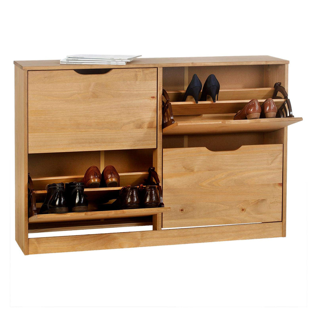 IDIMEX Schuhschrank Basil, schöner Schuhkipper mit 4 Klappen, praktische Schuhkommode aus Kiefer in