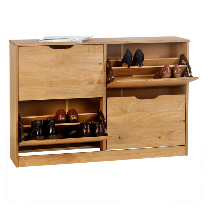 IDIMEX Schuhschrank Basil, schöner Schuhkipper mit 4 Klappen, praktische Schuhkommode aus Kiefer in