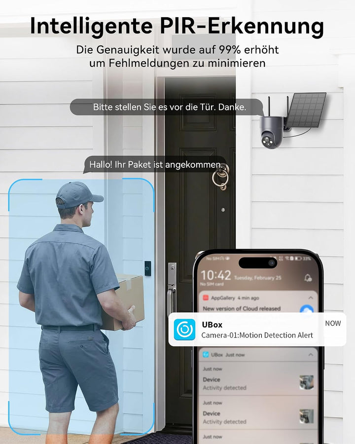 Überwachungskamera Aussen Solar WLAN, Kamera Überwachung Aussen Akku Wifi-grau, Wifi-grau