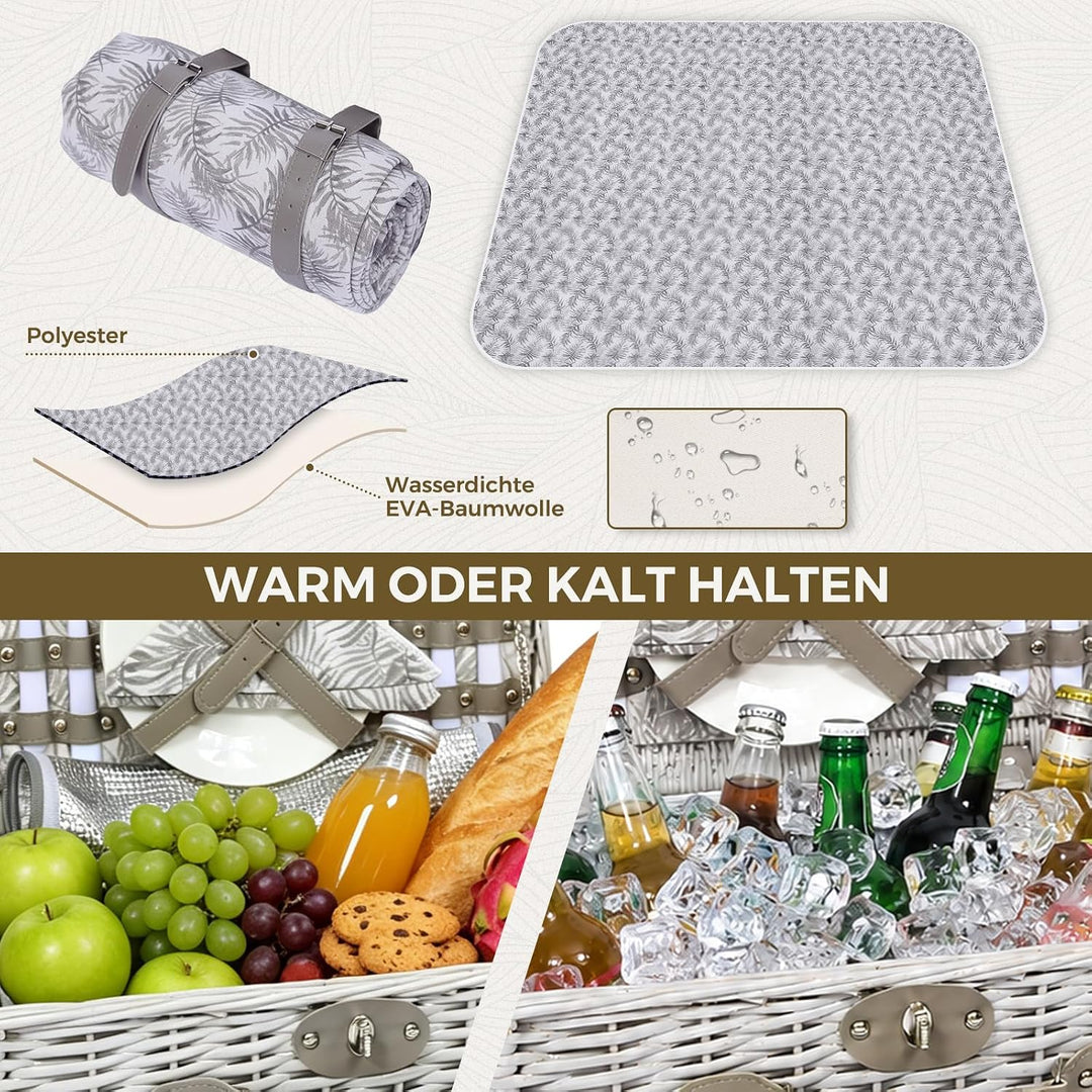 Picknickkorb-Set für 2 mit Kühlfach, Decke und Besteck Frühling Für 2 Personen mit Picknickdecke, Fr