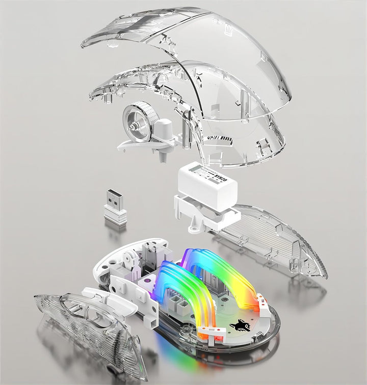 Mengshen Transparente kabellose Gaming-Mäuse, wiederaufladbare Maus mit 5-stufiger DPI-Stufe Bunte H